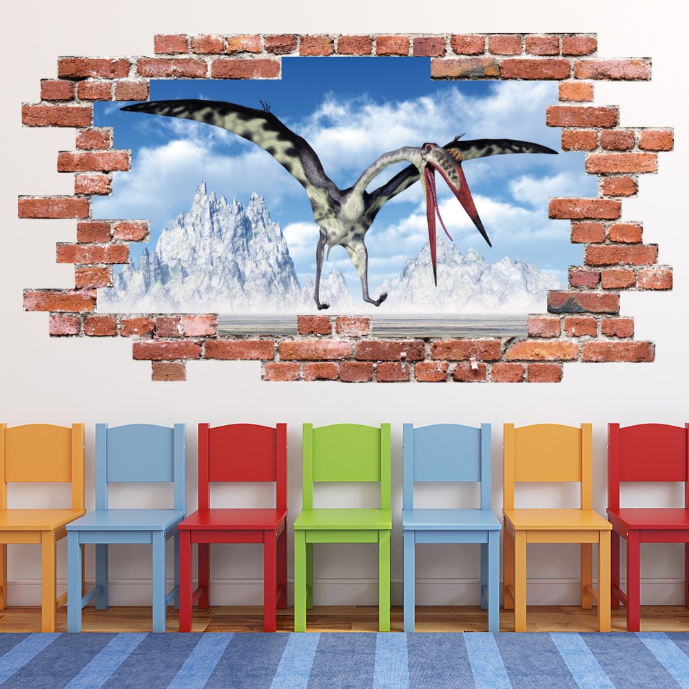 Pterodactyl Red Brick 3D Hole In The Wall Sticker | Icon Wall Stickers